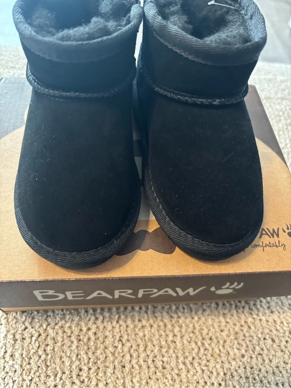 BearPaw Kids Black Fleece-Lined Ankle Boots